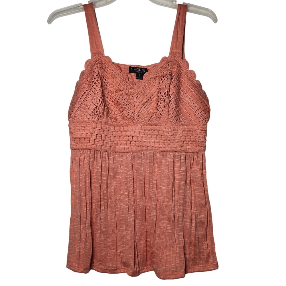 Absolutely Famous Crochet Lace Babydoll Tank Top Small Smocked Boho Chic Summer